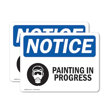 Signmission Painting In Progress Sign With Symbol, 14 in W x Rectangle, Vinyl Decal OS-2PACK-NS-D-1014-L-17109